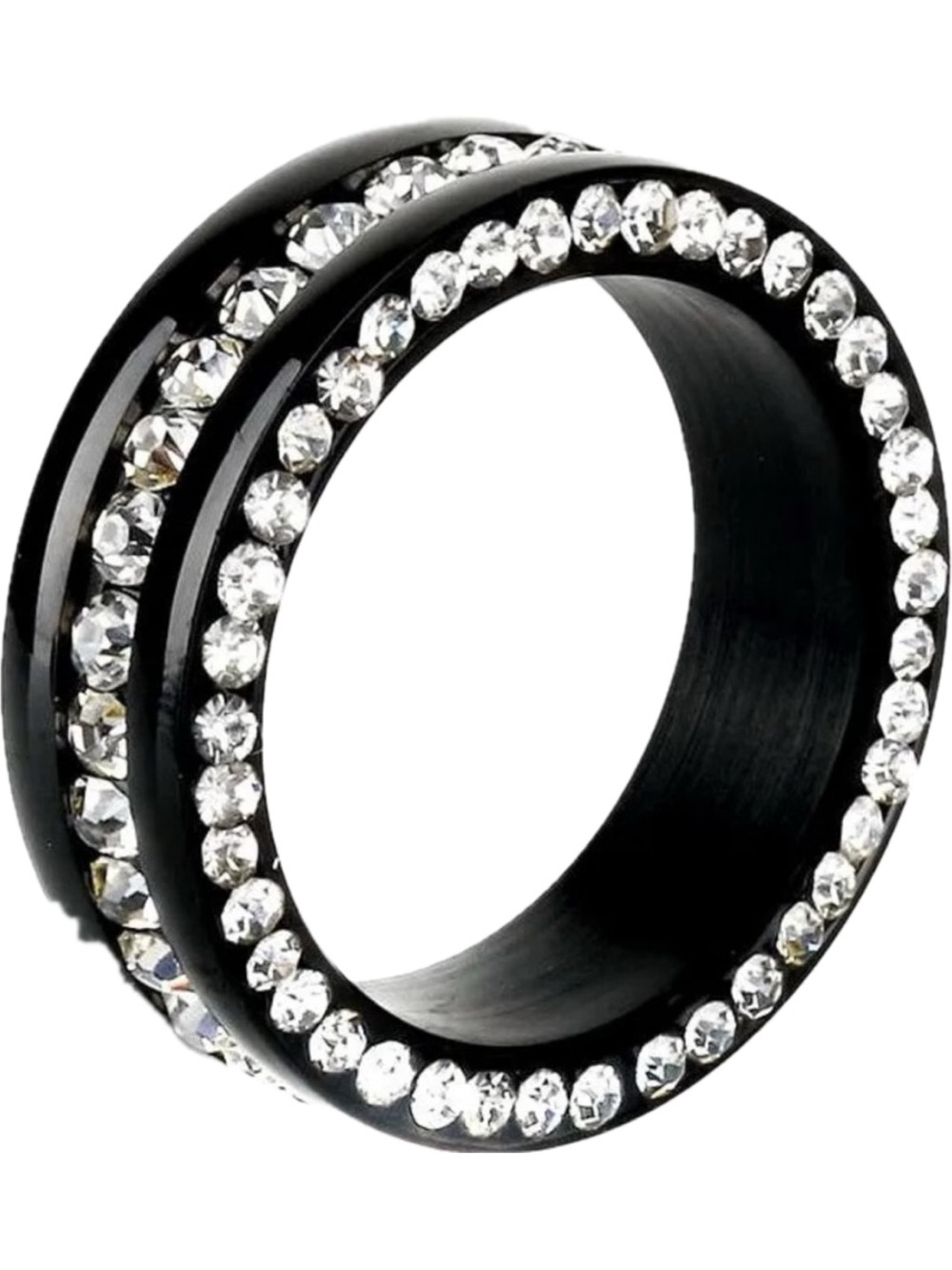 Black White Crystal cz Eternity silver cocktail Stainless Steel wedding Ring